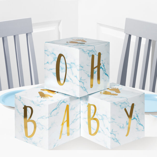 BABY BLOCKS CENTERPIECE BLUE/MARBLE 15X15X15CM 3PCS - Image 5