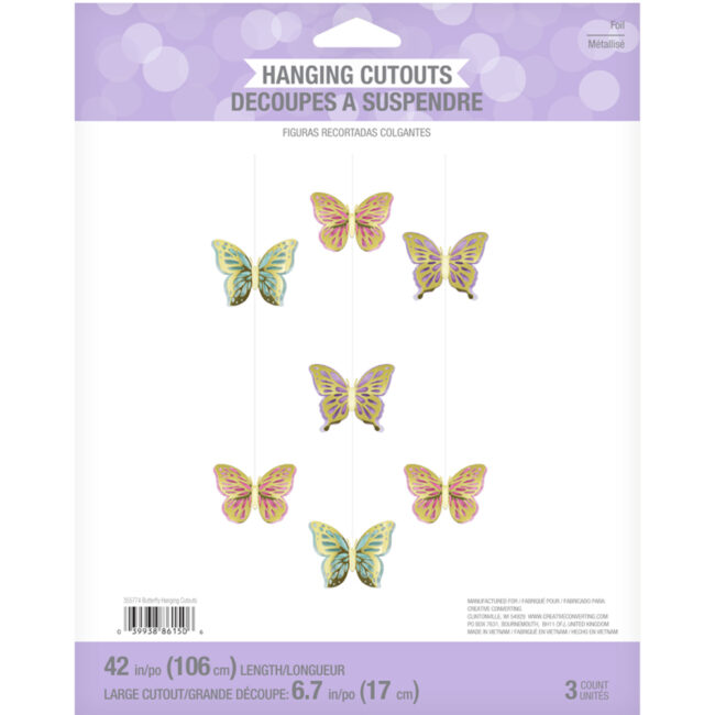 HANGING CUTOUTS BUTTERFLY 107X17CM 3PCS - Image 7