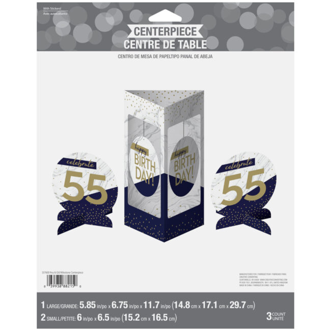 CENTERPIECE HAPPY BIRTHDAY WITH STICKERS NAVY/GOLD - Image 7