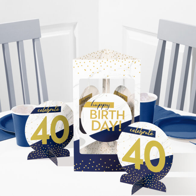 CENTERPIECE HAPPY BIRTHDAY WITH STICKERS NAVY/GOLD - Image 5
