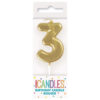 CANDLE NUMBER 3 GOLD 8CM