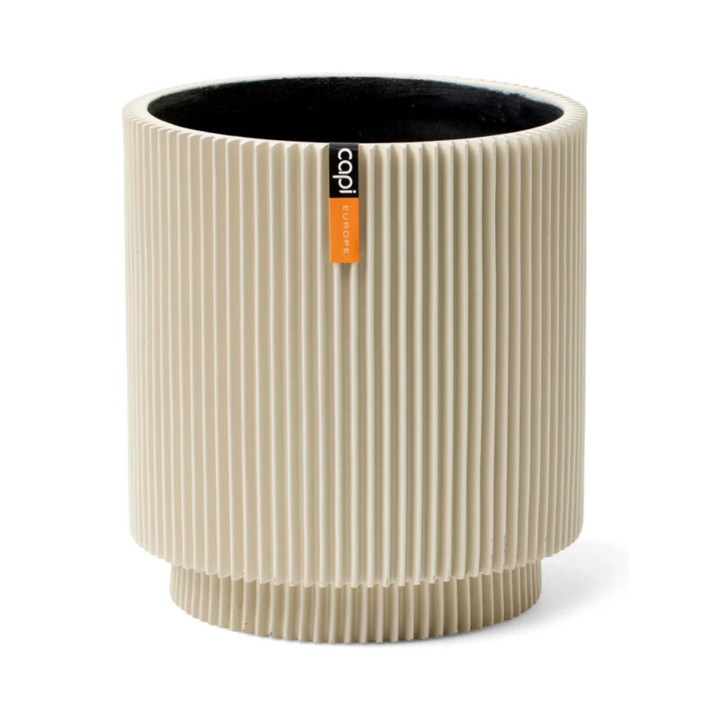 PLANTER VASE CYLINDER GROOVE BEIGE 19X21CM Pergamos