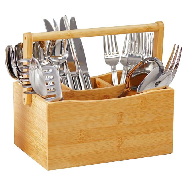 BAMBOO CUTLERY WOODEN TRAY NATURAL 24X18X26CM