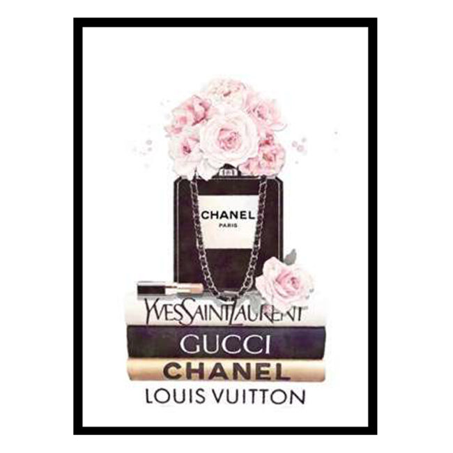 WOODEN FRAME BLACK WITH PRINT CHANEL 62X82CM - Pergamos