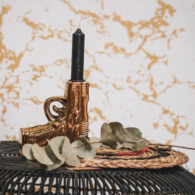 CANDLEHOLDER GUN GOLD 12X12CM - Image 3