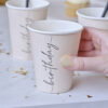 PAPER CUPS HAPPY BIRTHDAY NUDE & BLACK 266ML 8PCS - Image 2