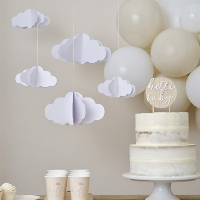 HANGING DECOR CLOUDS 3D WHITE 5PCS - Image 3