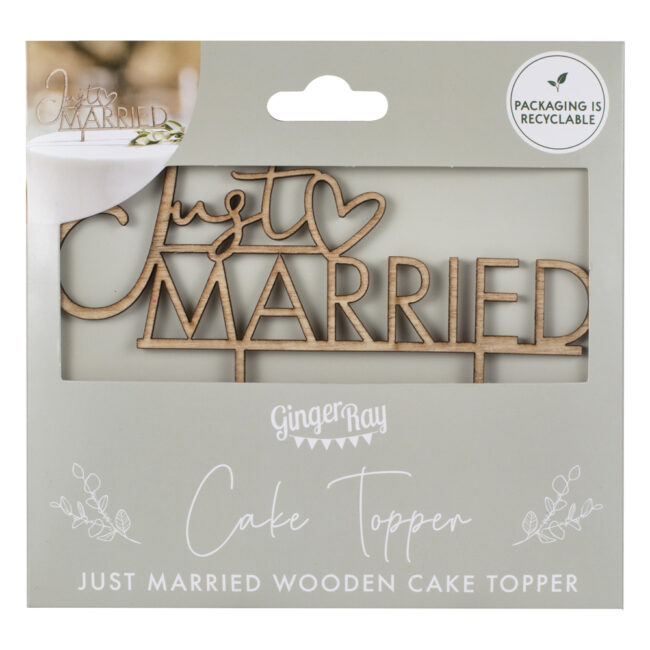 CAKE TOPPER WOODEN JUST MARRIED 15X13.7CM - Image 3