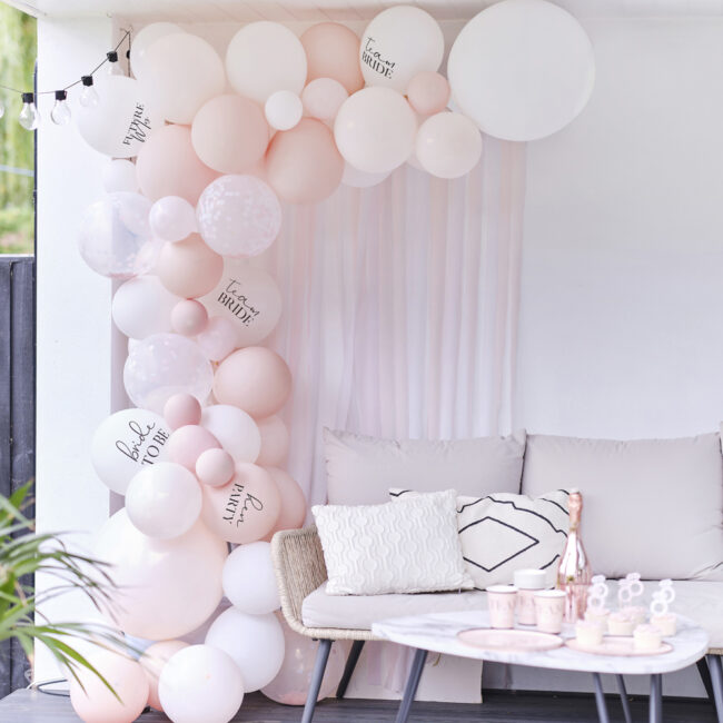 BALLOON ARCH KIT TEAM BRIDE WHITE PINK & CONFETTI 55PCS - Image 3