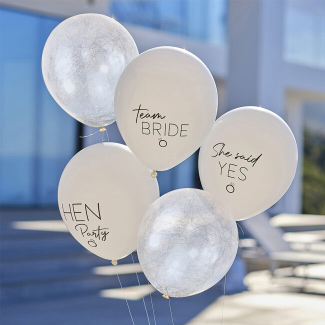 SET OF 5 LATEX BALLOONS HEN PARTY CONFETTI MIX WHITE & NUDE 30CM - Image 3
