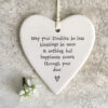 PORCELAIN HEART "MAY YOUR TROUBLES BE LESS" 8.5X9.5X0.5CM - Image 2