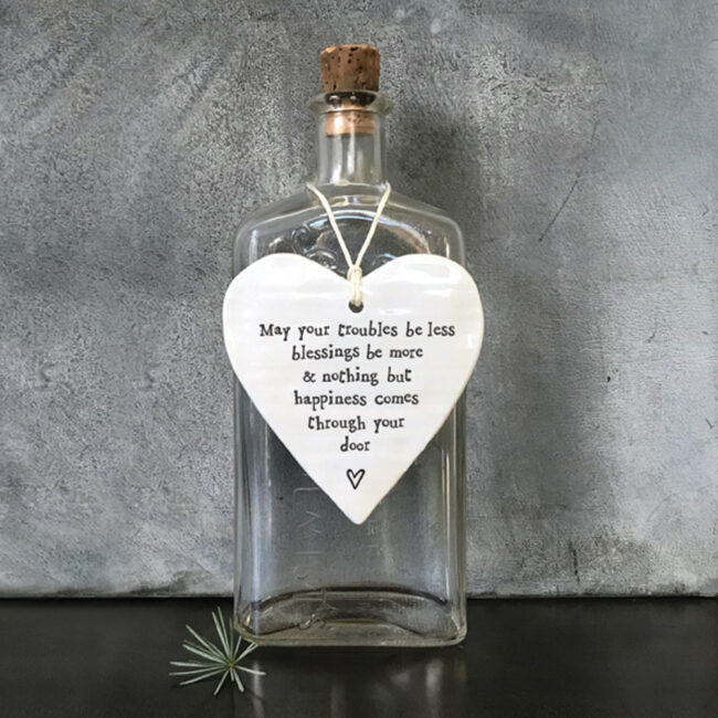 PORCELAIN HEART "MAY YOUR TROUBLES BE LESS" 8.5X9.5X0.5CM - Image 4