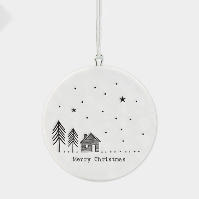 BAUBLE MERRY CHRISTMAS CABIN IN THE WOODS 5.5X5.5X4CM