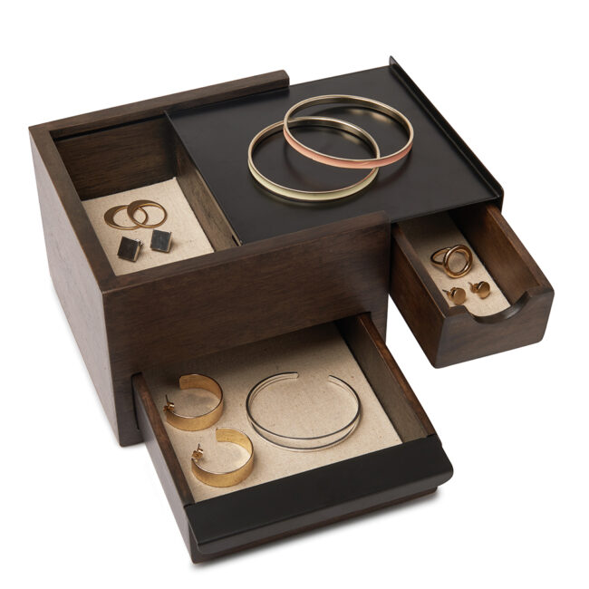 MINI STOWIT JEWEL BOX BLACK & WALNUT 15X17X11CM - Image 4