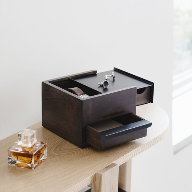 MINI STOWIT JEWEL BOX BLACK & WALNUT 15X17X11CM - Image 3