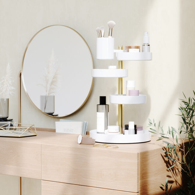 PIROUETTE COSMETIC ORGANIZER WHITE & BRASS 23X23X35CM - Image 3