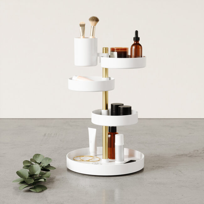 PIROUETTE COSMETIC ORGANIZER WHITE & BRASS 23X23X35CM - Image 4