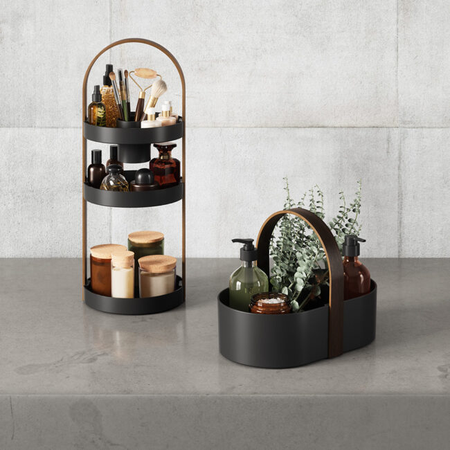 COSMETIC ORGANIZER BELLWOOD BLACK & WALNUT 20X20X50CM - Image 4