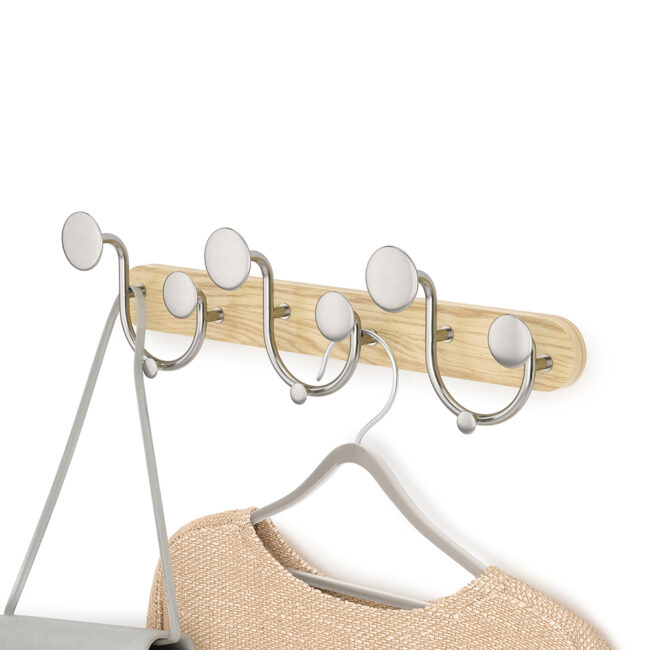 WALL HOOK MELODY 9 HOOKS NATURAL & NICKEL 43X8X13CM - Image 6
