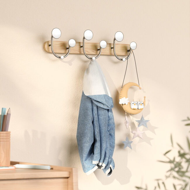 WALL HOOK MELODY 9 HOOKS NATURAL & NICKEL 43X8X13CM - Image 3