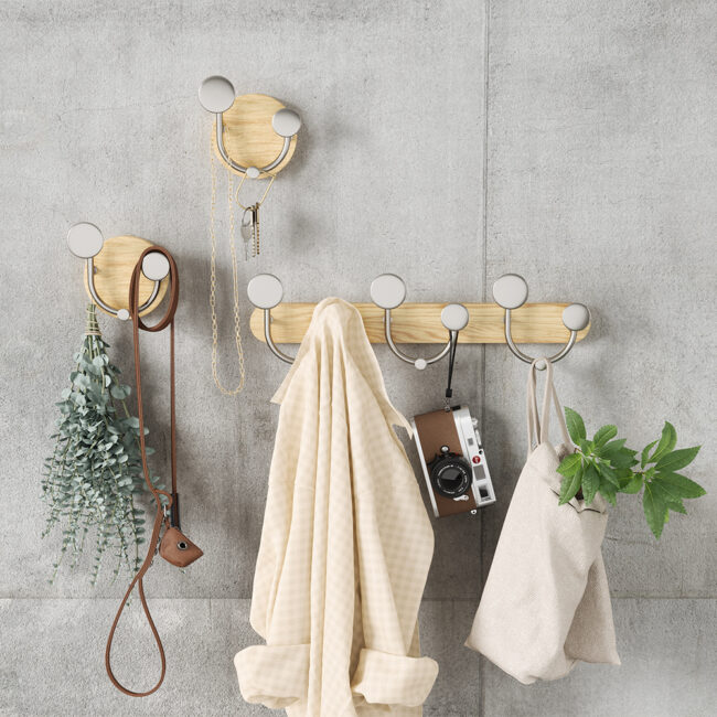 WALL HOOK MELODY 9 HOOKS NATURAL & NICKEL 43X8X13CM - Image 4