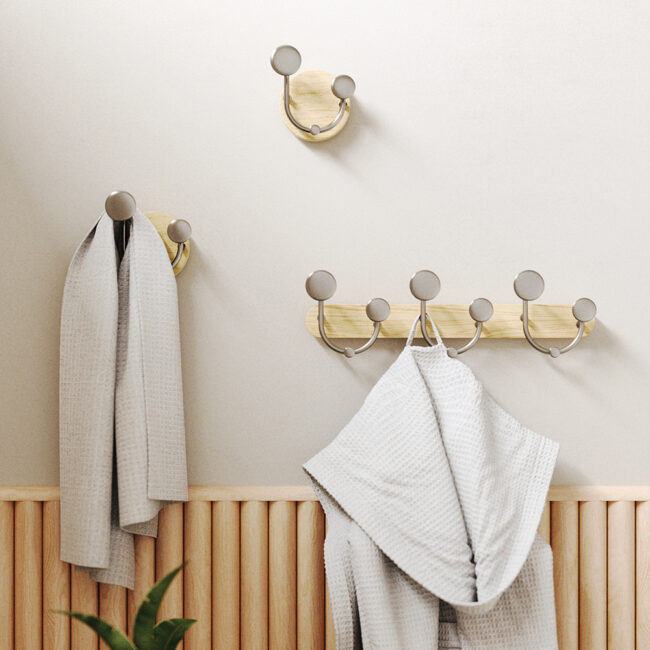 WALL HOOK MELODY 9 HOOKS NATURAL & NICKEL 43X8X13CM - Image 5