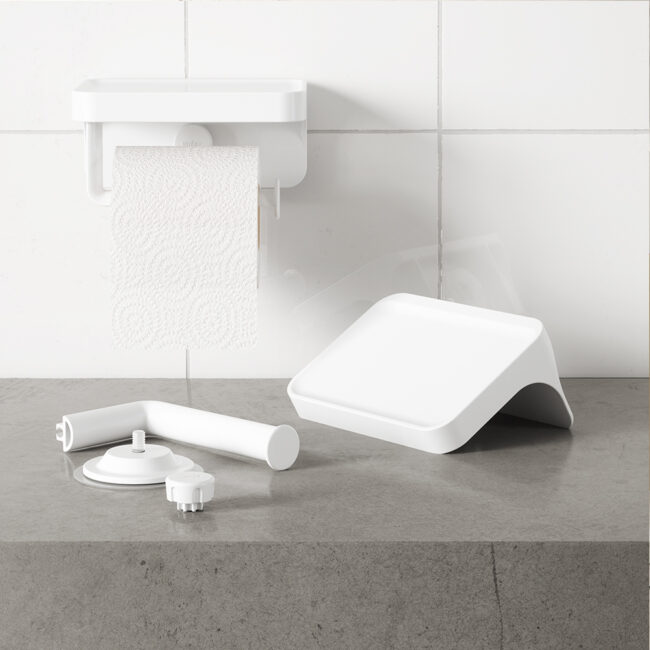 ADHESIVE TOILET PAPER HOLDER SHELF FLEX WHITE 16X11X8CM - Image 4