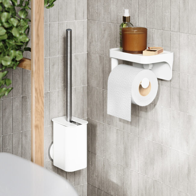 ADHESIVE TOILET PAPER HOLDER SHELF FLEX WHITE 16X11X8CM - Image 3