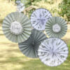PAPER FAN BOTANICAL GREEN 10CM & 13.5CM 5PCS - Image 2