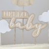 CAKE TOPPER HELLO BABY CLOUDS WOOD & FABRIC 12X12CM - Image 3