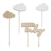 CAKE TOPPER HELLO BABY CLOUDS WOOD & FABRIC 12X12CM