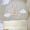 CAKE TOPPER HELLO BABY CLOUDS WOOD & FABRIC 12X12CM - Image 2