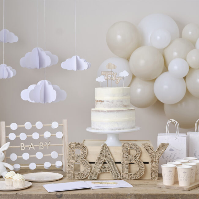CAKE TOPPER HELLO BABY CLOUDS WOOD & FABRIC 12X12CM - Image 4