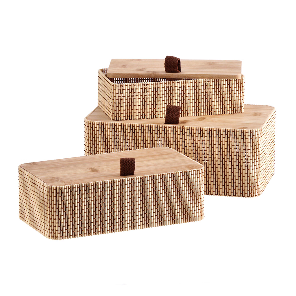 SET OF 3 RECTANGULAR BAMBOO BOXES WITH LID 20X10.5CM