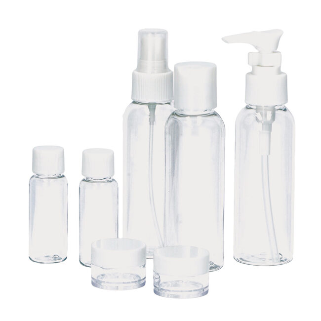 TRAVEL KIT PLASTIC CONTAINERS WITH SACHET 12ML & 20ML & 100ML 7PCS