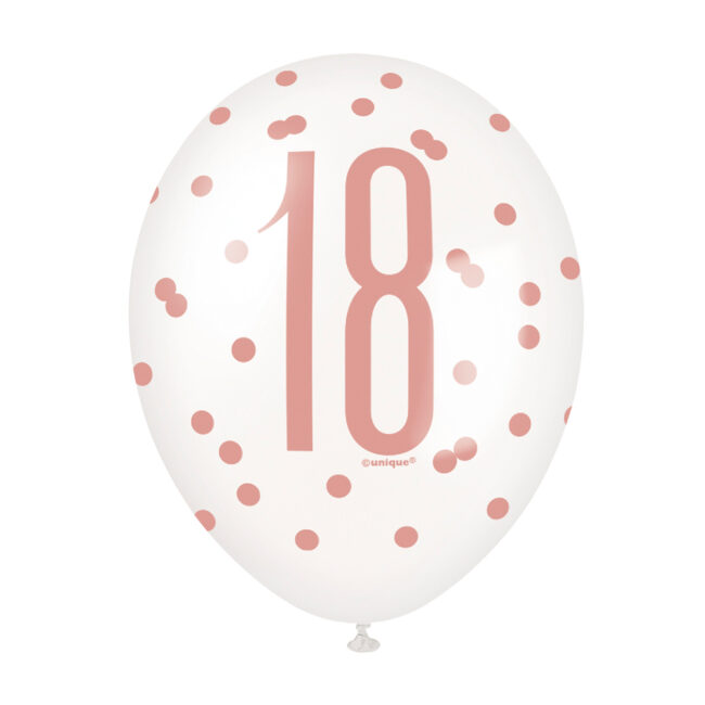 LATEX BALLOONS NUMBER 18 ROSE GOLD GLITZ 30CM 6PCS - Image 3
