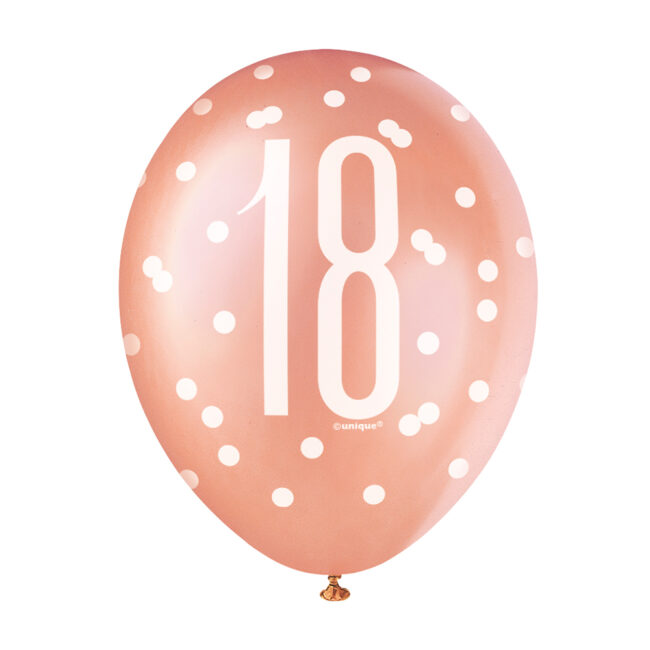 LATEX BALLOONS NUMBER 18 ROSE GOLD GLITZ 30CM 6PCS - Image 4