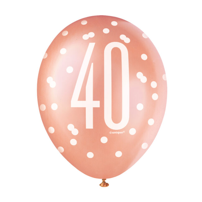 LATEX BALLOONS NUMBER 40 ROSE GOLD GLITZ 30CM 6PCS - Image 3