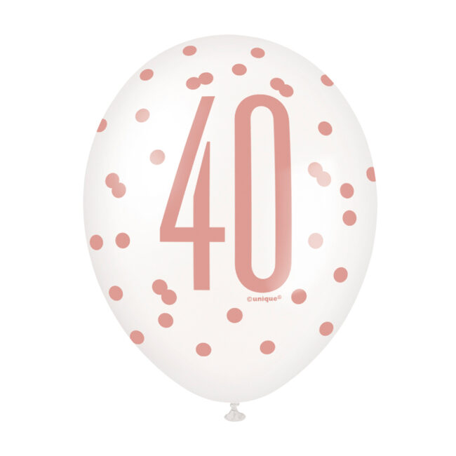 LATEX BALLOONS NUMBER 40 ROSE GOLD GLITZ 30CM 6PCS - Image 4