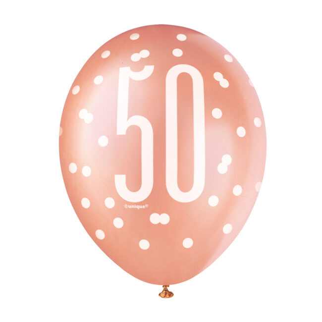 LATEX BALLOONS NUMBER 50 ROSE GOLD GLITZ 30CM 6PCS - Image 3