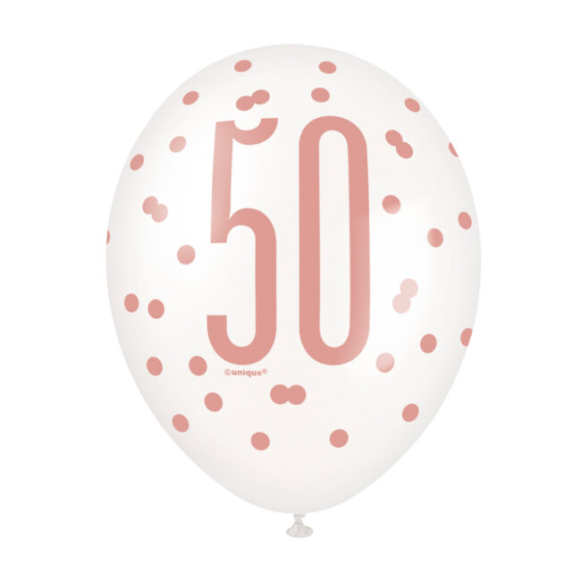 LATEX BALLOONS NUMBER 50 ROSE GOLD GLITZ 30CM 6PCS - Image 4