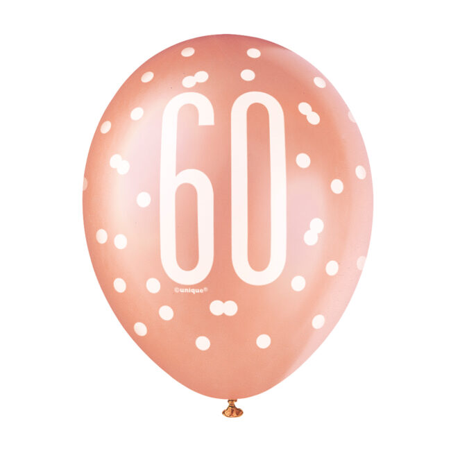 LATEX BALLOONS NUMBER 60 ROSE GOLD GLITZ 30CM 6PCS - Image 3