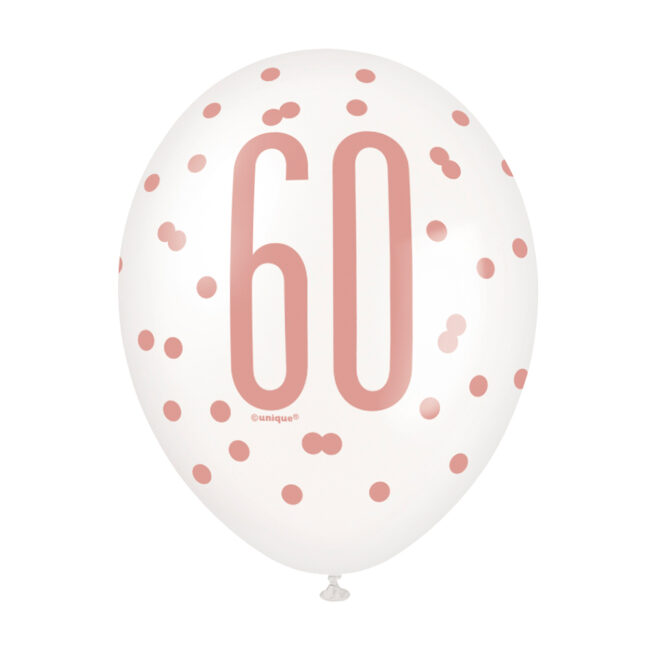 LATEX BALLOONS NUMBER 60 ROSE GOLD GLITZ 30CM 6PCS - Image 4