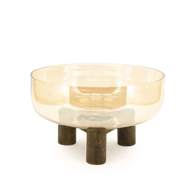 BOWL BARON DECOR GLASS AND WOOD 46X46X25CM