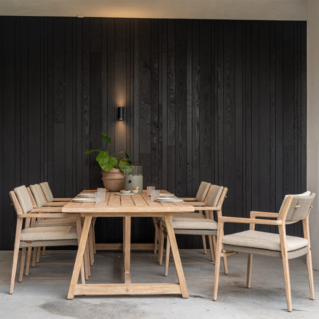 JULIA STACKING DINING CHAIR BRUSHED TEAK WITH 2 CUSHIONS - Image 4