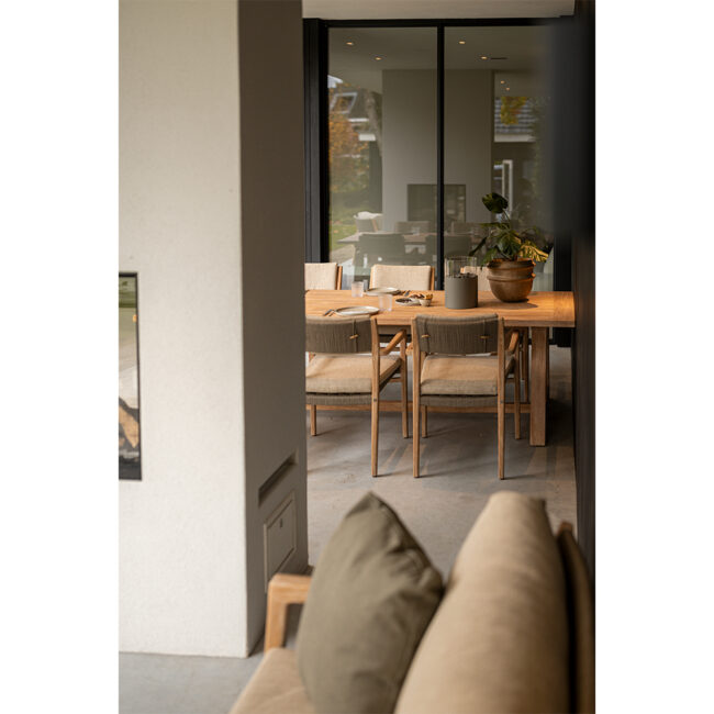JULIA STACKING DINING CHAIR BRUSHED TEAK WITH 2 CUSHIONS - Image 6