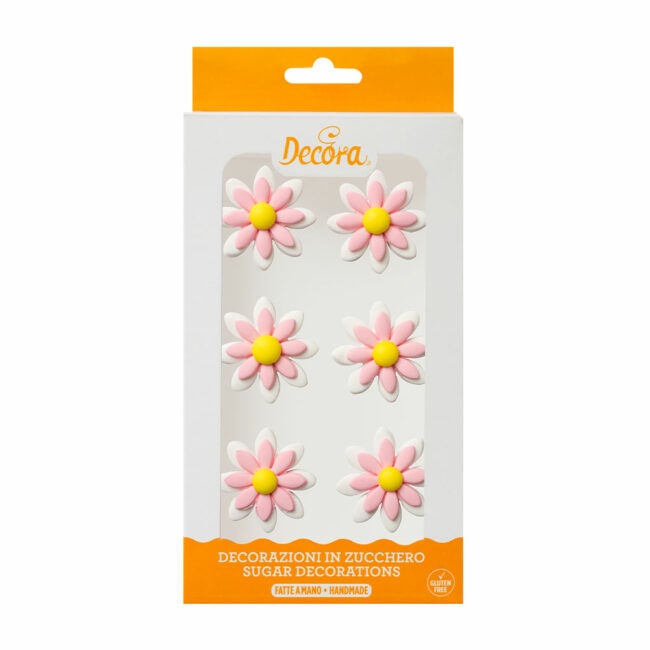 SUGAR DECORATIONS TWO TONE DAISIES PINK 6PCS