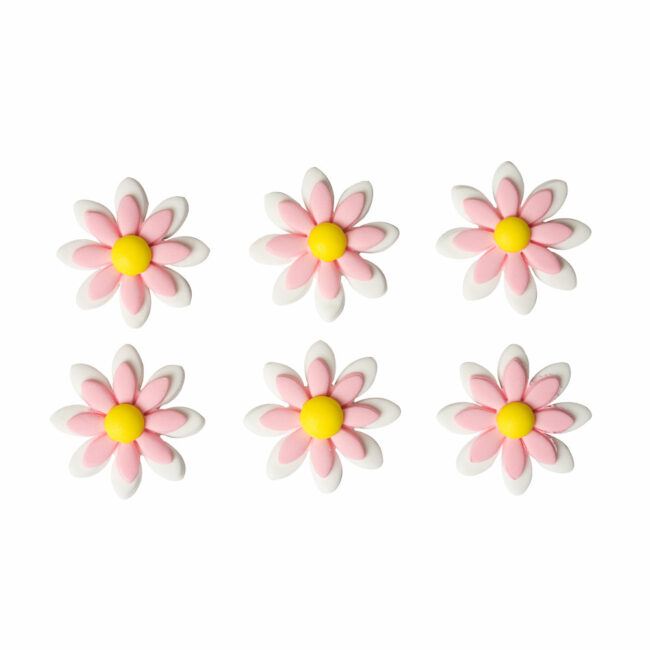 SUGAR DECORATIONS TWO TONE DAISIES PINK 6PCS - Image 3