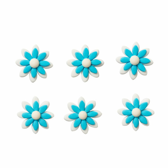 SUGAR DECORATIONS TWO TONE DAISIES LIGHT BLUE 6PCS - Image 3