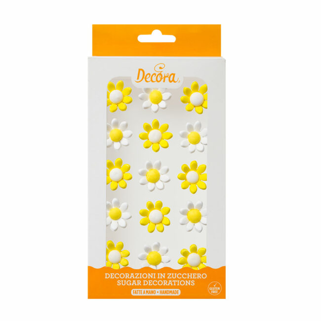 SUGAR DECORATIONS DAISIES YELLOW AND WHITE 15PCS
